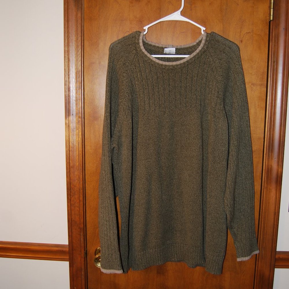 Columbia Mens pull over Sweater XL Green and Brown Tweed